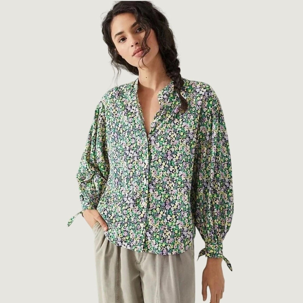 Anthropologie Maeve Ashleigh Puff Sleeve Buttondown Blouse Sz XL Boho